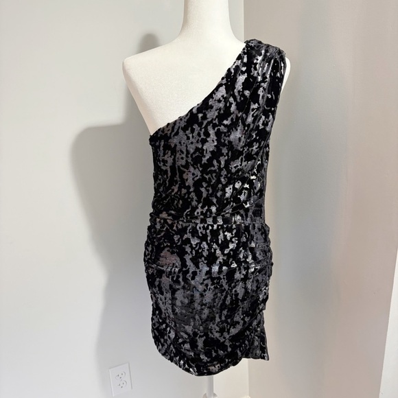 Maje Douce Silk Blend Velvet Shimmer One Shoulder Velvet Burnout Dress Small - Picture 6 of 16